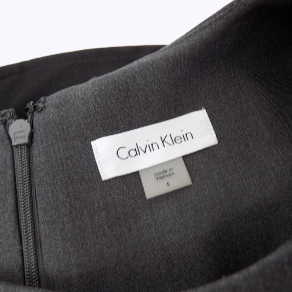 Calvin Klein Women Gray Belted Lined Sleeveless Fit and Flare Dress Size 4 - Picture 5 of 8